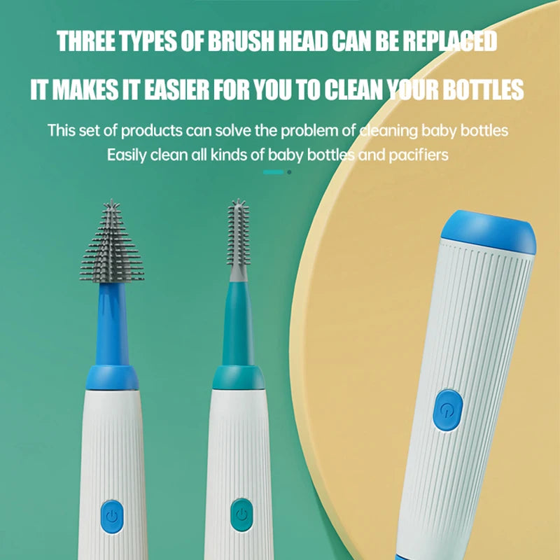 Escova Elétrica para Mamadeira — 1500mAh Sem Fio, Silicone, com Extensões