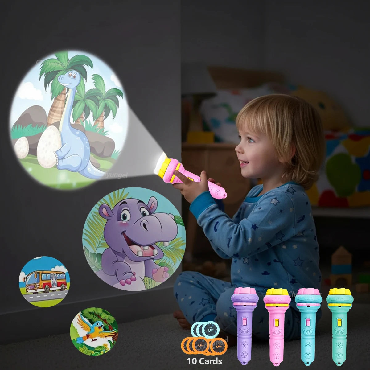 Lanterna Projetora Infantil — 10 Cartões com 80 Imagens para a Hora de Dormir