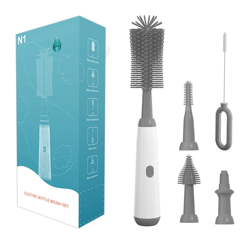 Escova Elétrica para Mamadeira — 1500mAh Sem Fio, Silicone, com Extensões