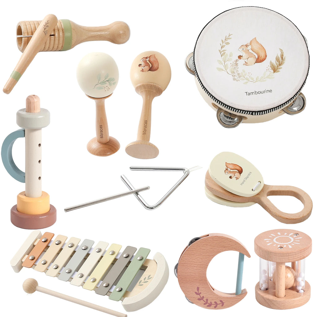 Instrumentos Musicais Educativos — Percussão em Madeira para Bebês