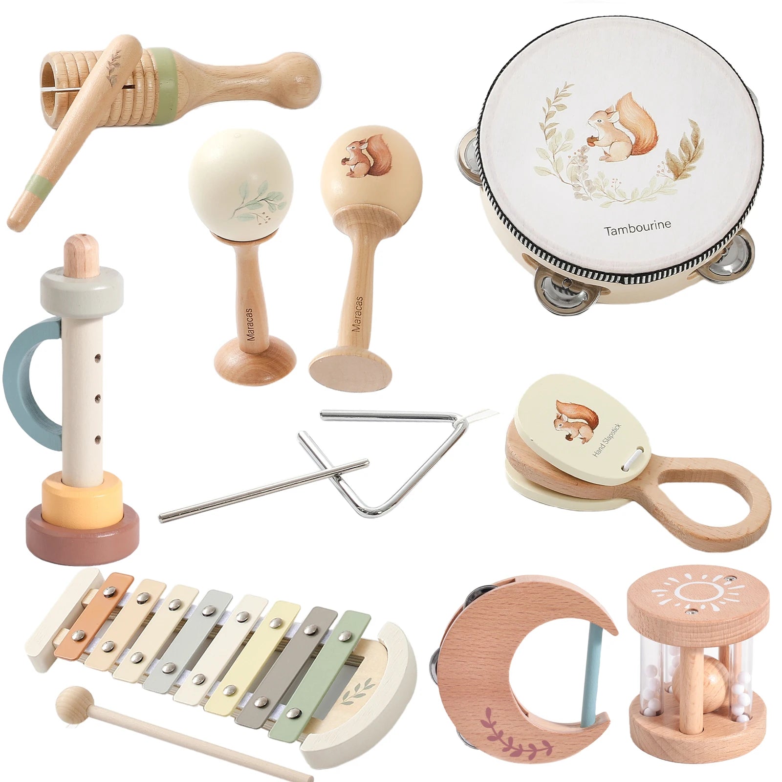 Instrumentos Musicais Educativos — Percussão em Madeira para Bebês