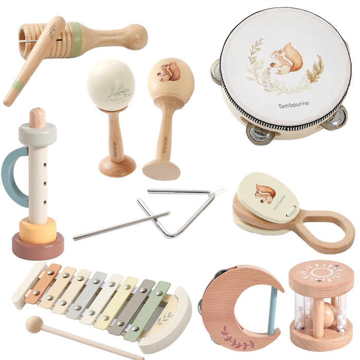 Instrumentos Musicais Educativos — Percussão em Madeira para Bebês