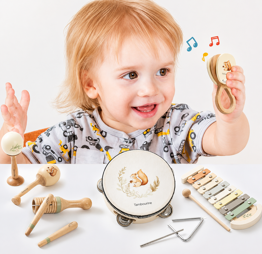 Instrumentos Musicais Educativos — Percussão em Madeira para Bebês